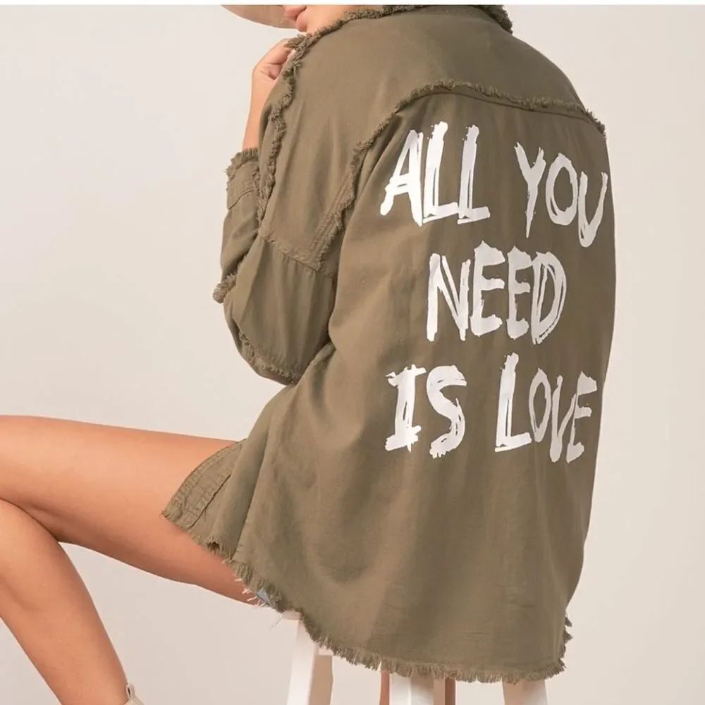 Elan All You Need Is Love distressed Jacket NWT